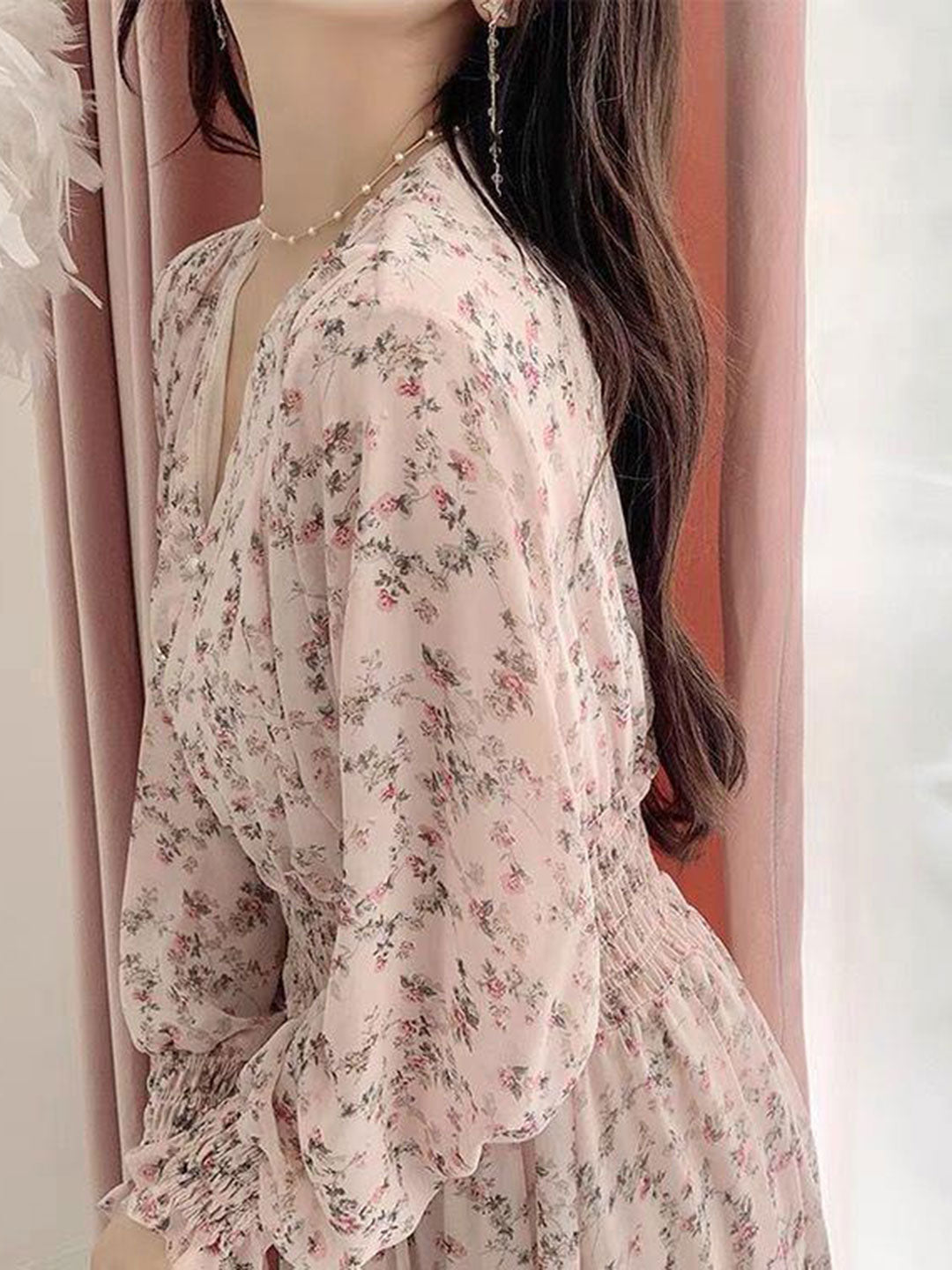 janet Classic Floral Ruffle Chiffon Dress-Yellow