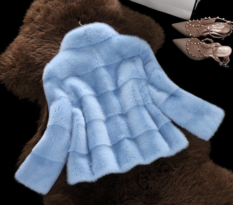 stand collar fur imitation coat