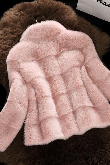stand collar fur imitation coat