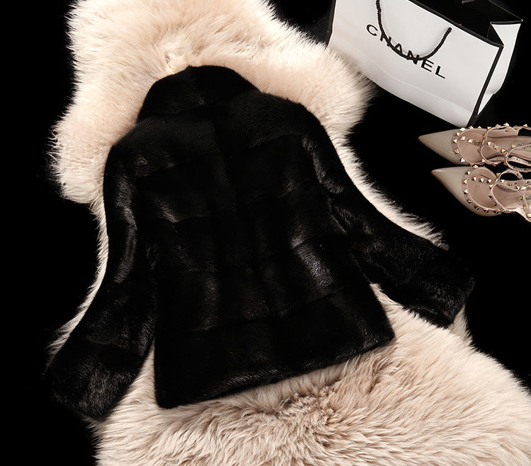 stand collar fur imitation coat