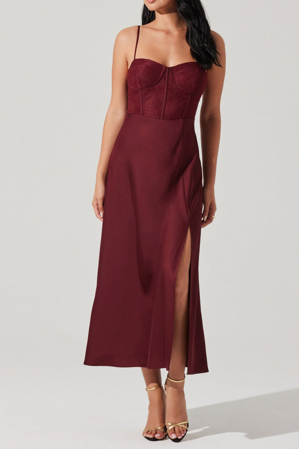 Lace Bustier Midi Dress - Romantic Corset Style Party Dress