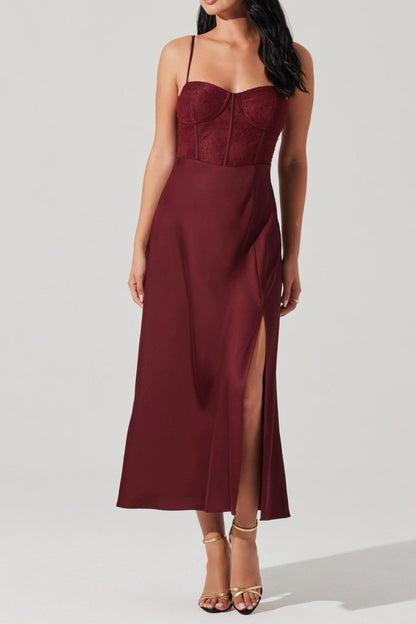 Lace Bustier Midi Dress - Romantic Corset Style Party Dress