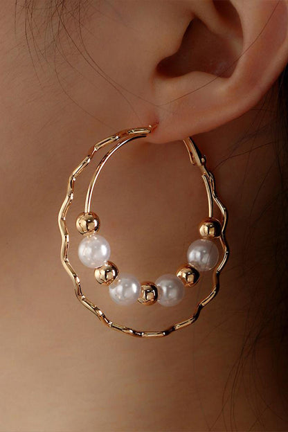 Double Layer Pearl Hoop Earrings