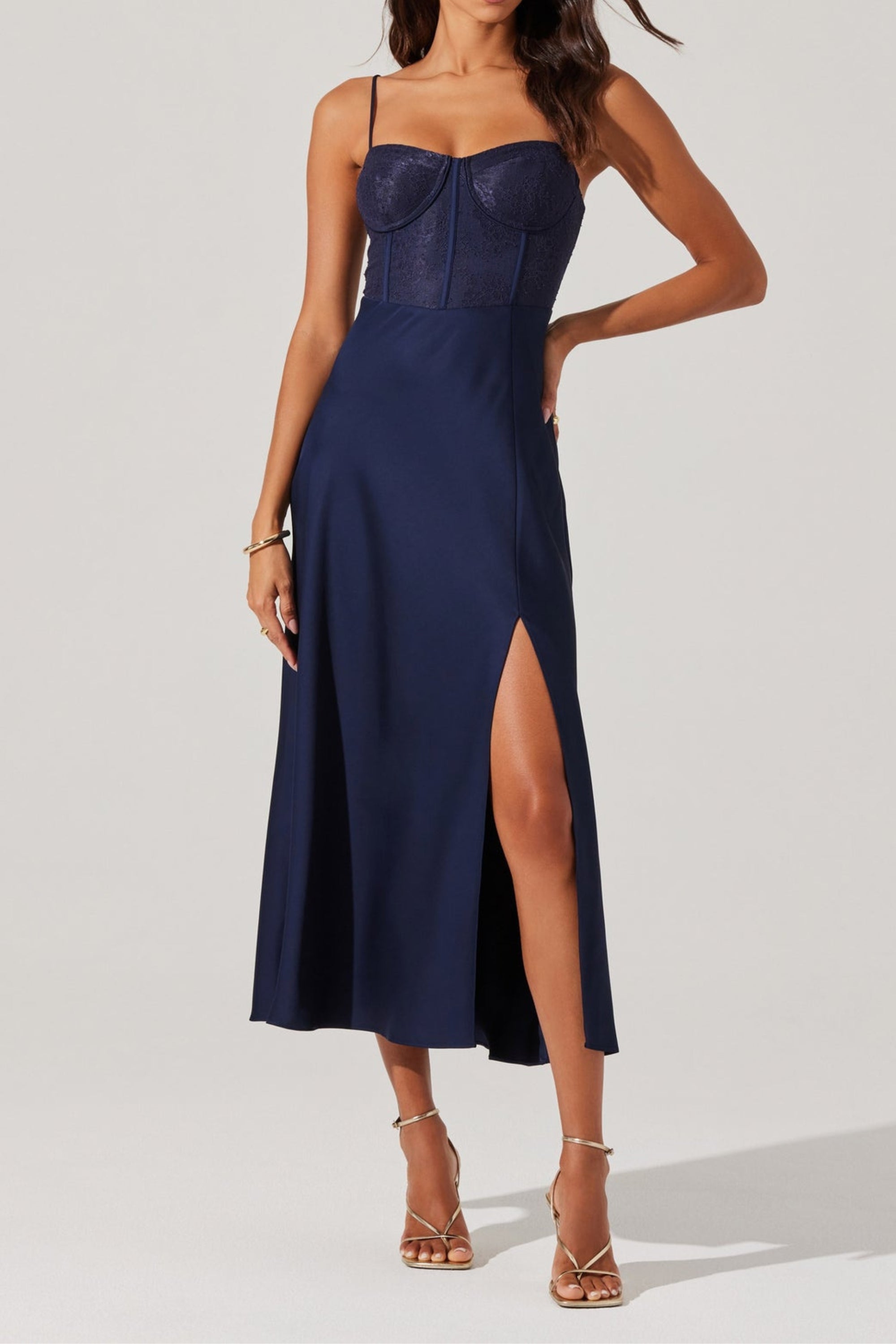 Lace Bustier Midi Dress - Romantic Corset Style Party Dress