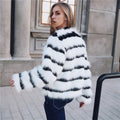 Black-white color-blocked imitation fox fur coat