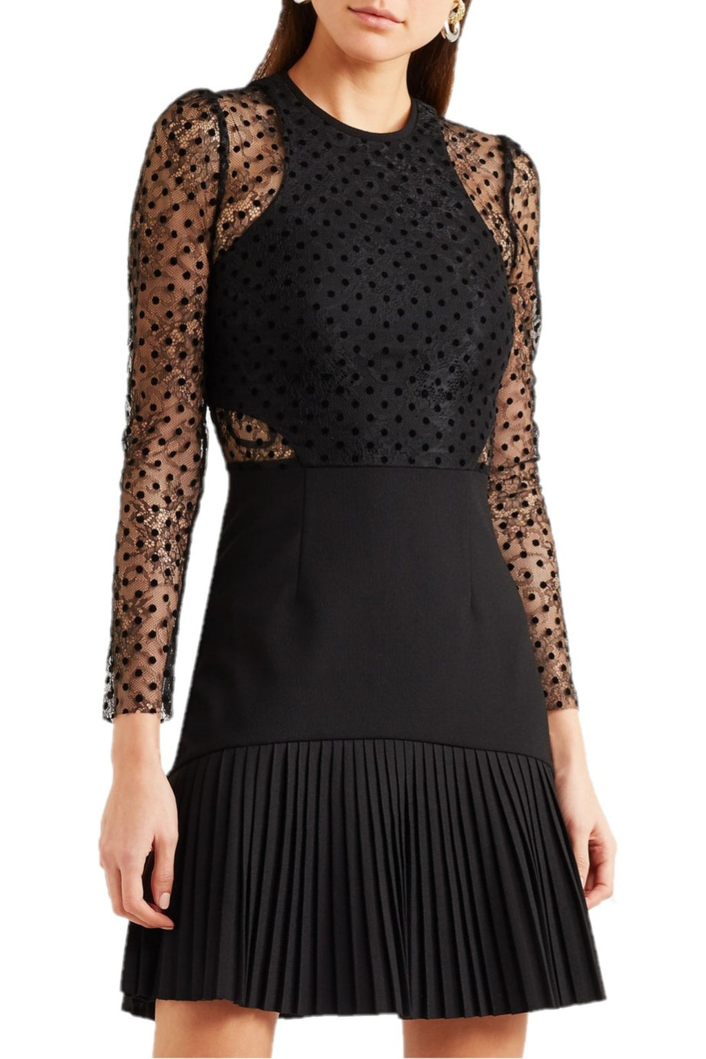 Gabriella Spot Lace Mini Dress - Black