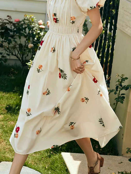 rosalind Retro Embroidered Puff Sleeve Dress