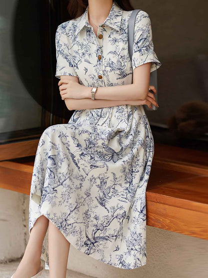 sheila Elegant Lapel Printed Dress