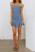 Ruffle mini dress in blue