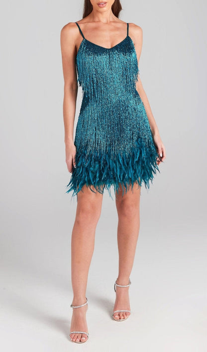 Pink Tassel Feather Mini Dress - Glamorous Party Dress