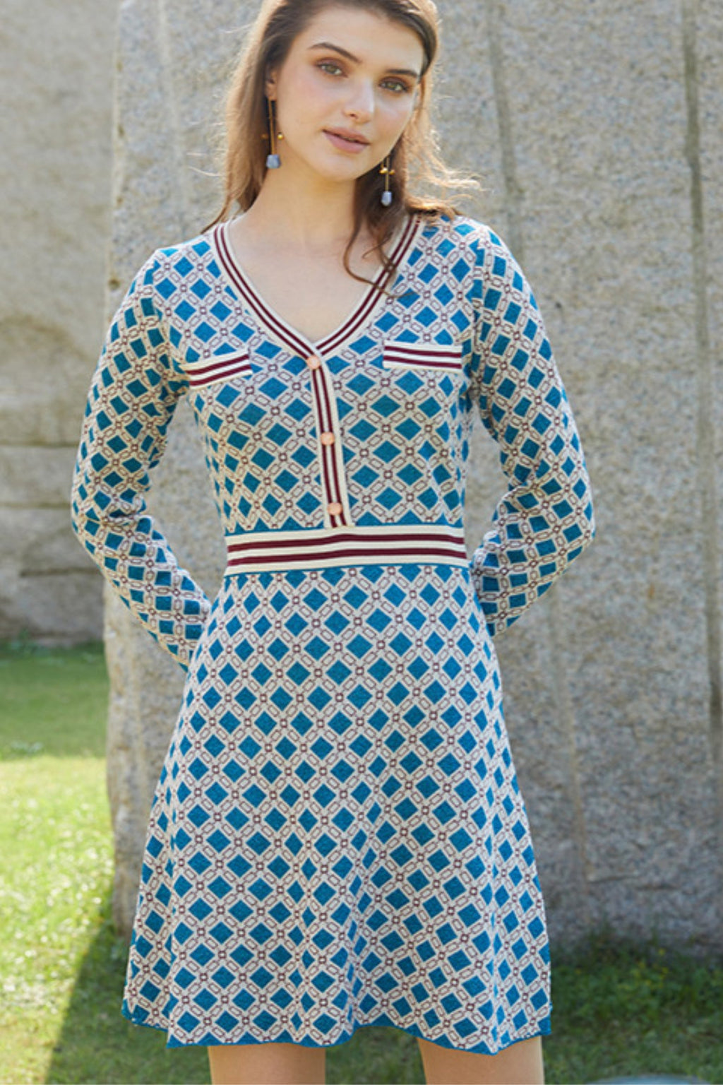 Knit A-line mini dress in blue