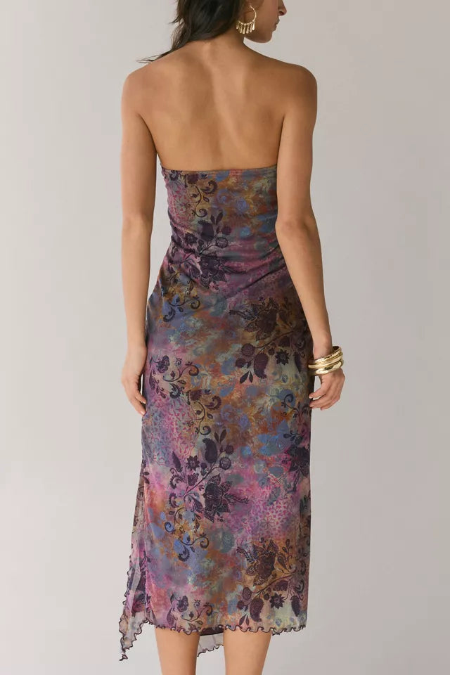 Mesh Strapless Midi Dress