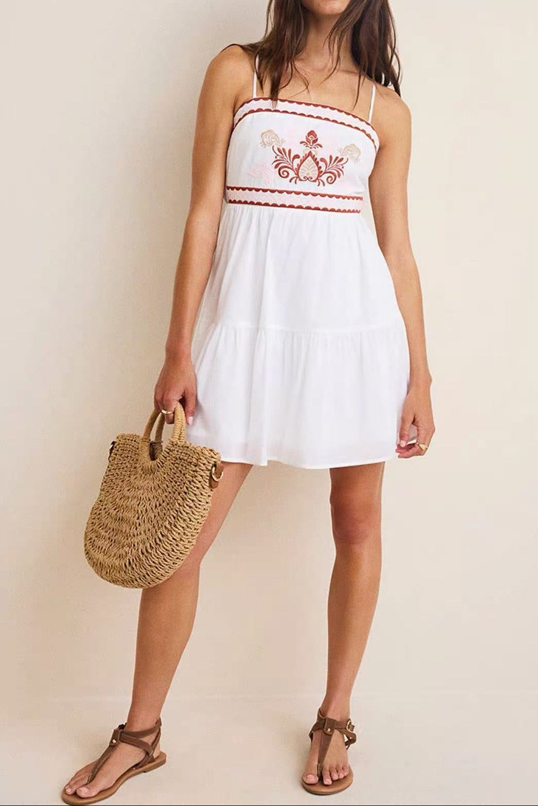 Bohemian Embroidered Tiered Cami Mini Dress