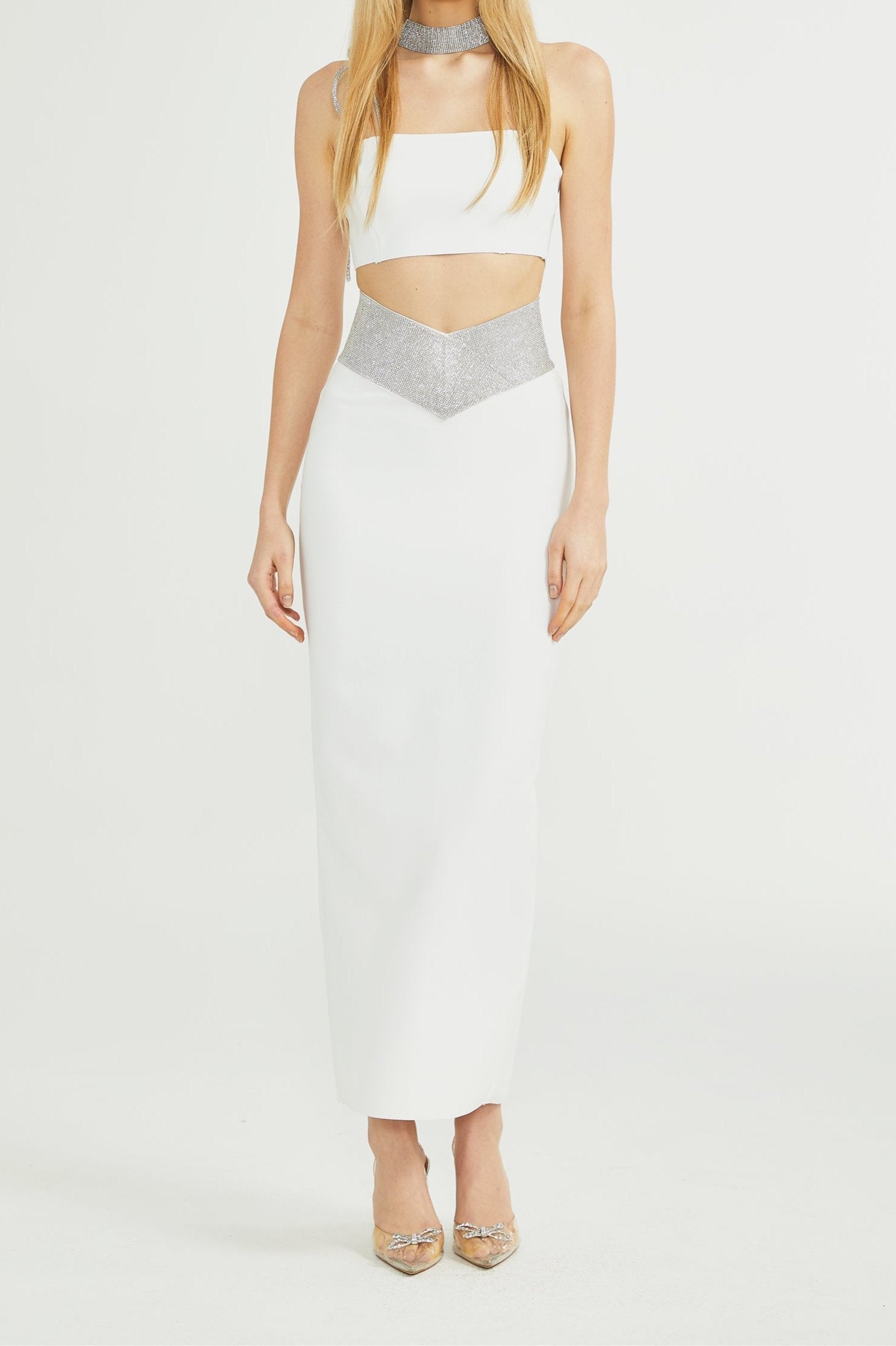 Thérèse crystal-strap top & skirt matching set