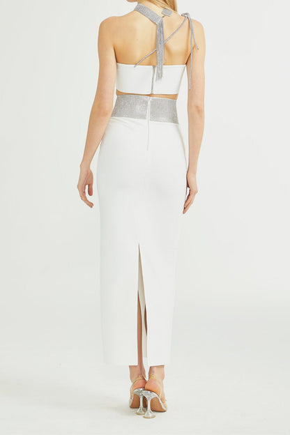 Thérèse crystal-strap top & skirt matching set