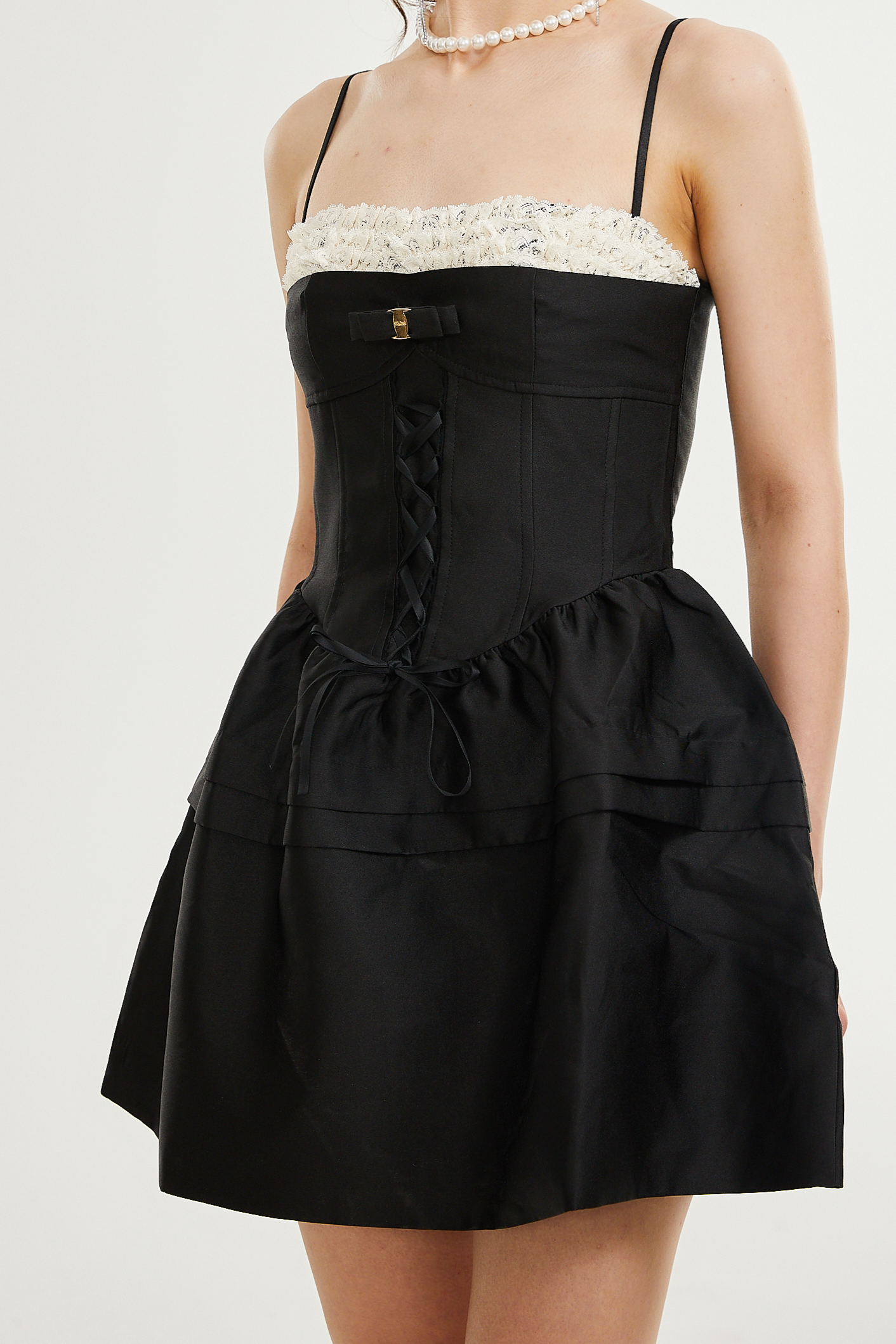 Eliza lace-trim flared mini dress