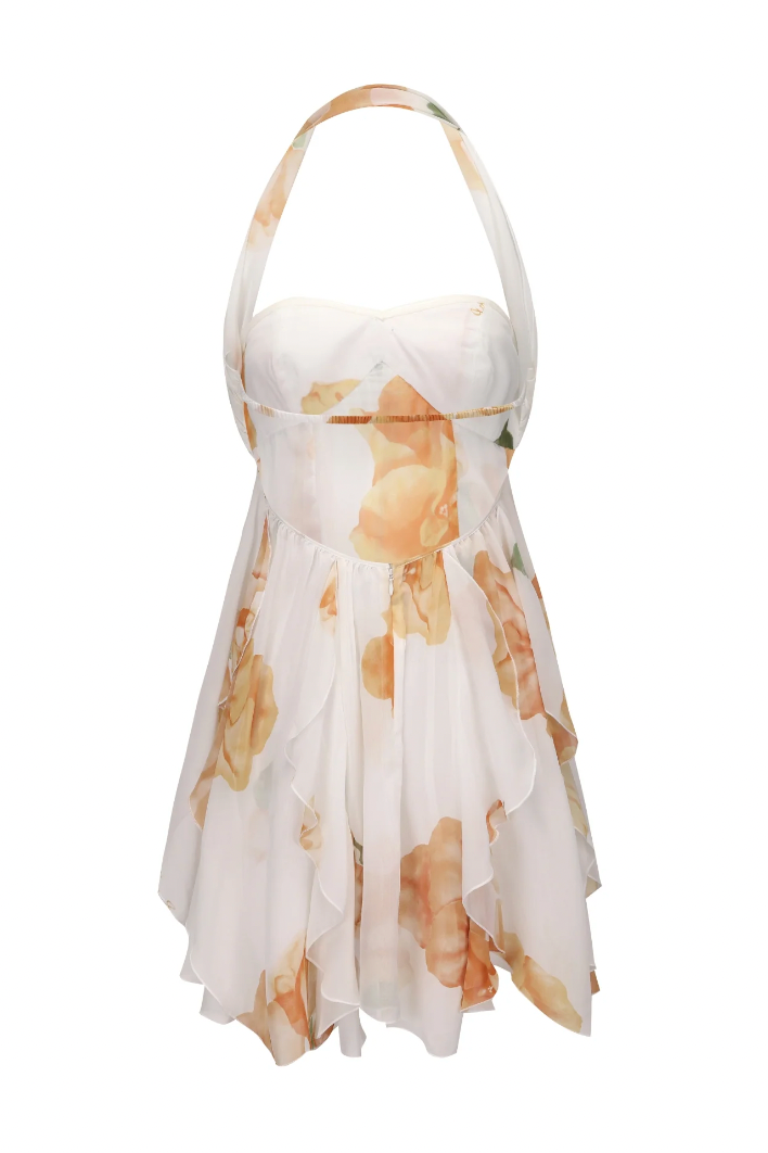 Takala Floral Halter Mini Dress - Backless Party Dress