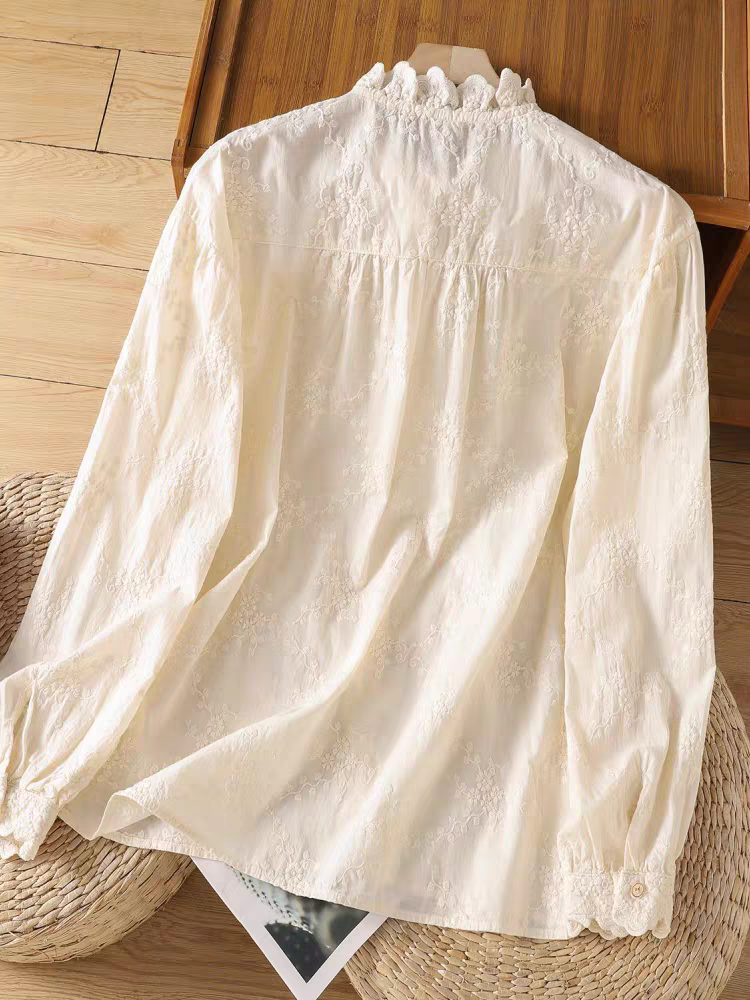 xaviera Classic Ruffle Collar Hollowed Embroidered Top