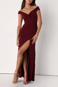 Behold My Love Burgundy Off-The-Shoulder Twist-Front Maxi Dress