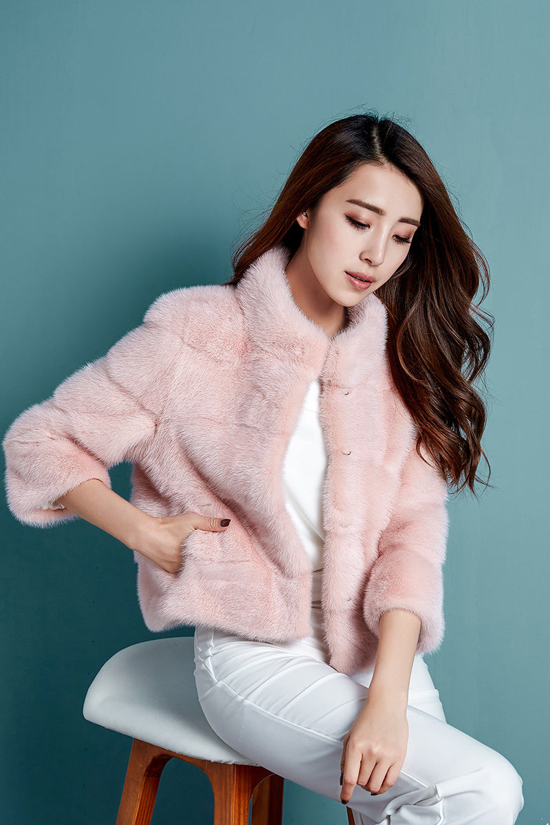 stand collar fur imitation coat