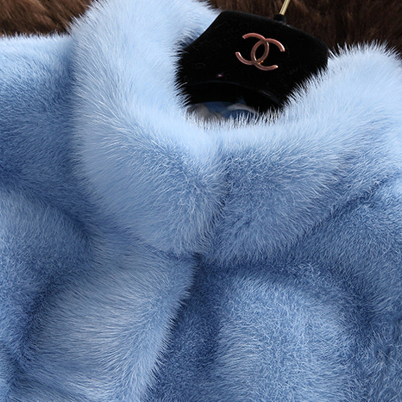 stand collar fur imitation coat