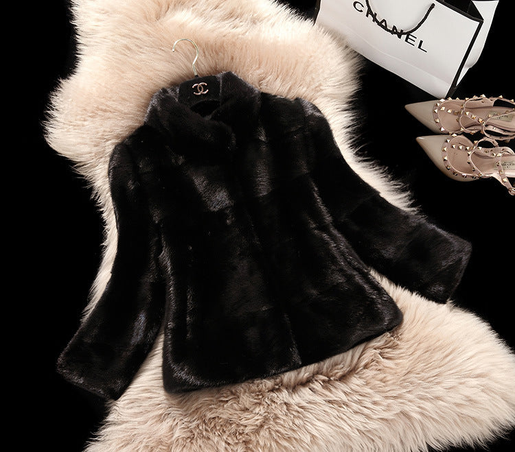 stand collar fur imitation coat