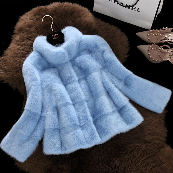 stand collar fur imitation coat