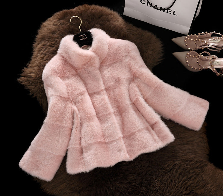 stand collar fur imitation coat