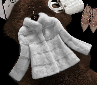 stand collar fur imitation coat