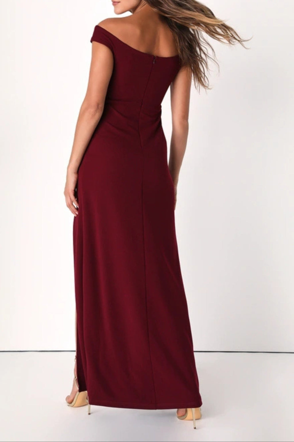 Behold My Love Burgundy Off-The-Shoulder Twist-Front Maxi Dress