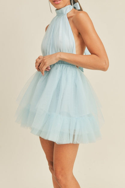 Sabina Backless Halter Mini Dress - Tulle Party Dress
