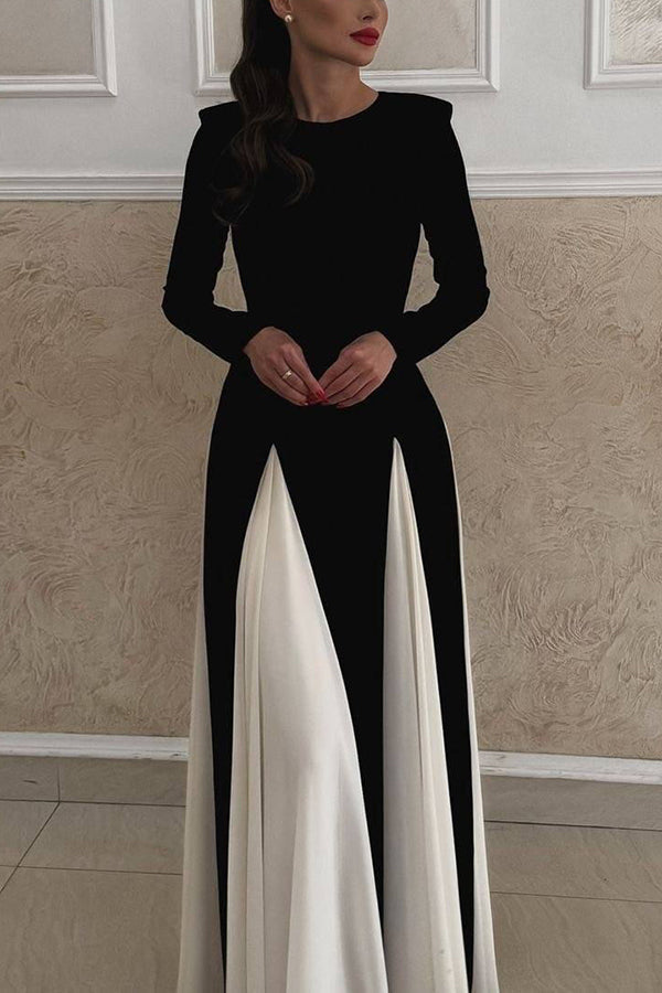 Panelled Tulle Long Sleeve A-line Maxi Dress