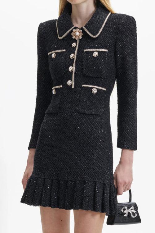 BLACK SEQUIN KNIT MINI DRESS