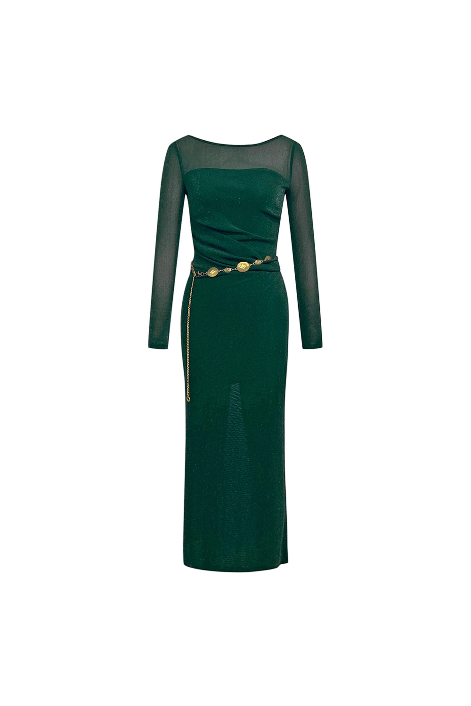 Mesh midi dress in green
