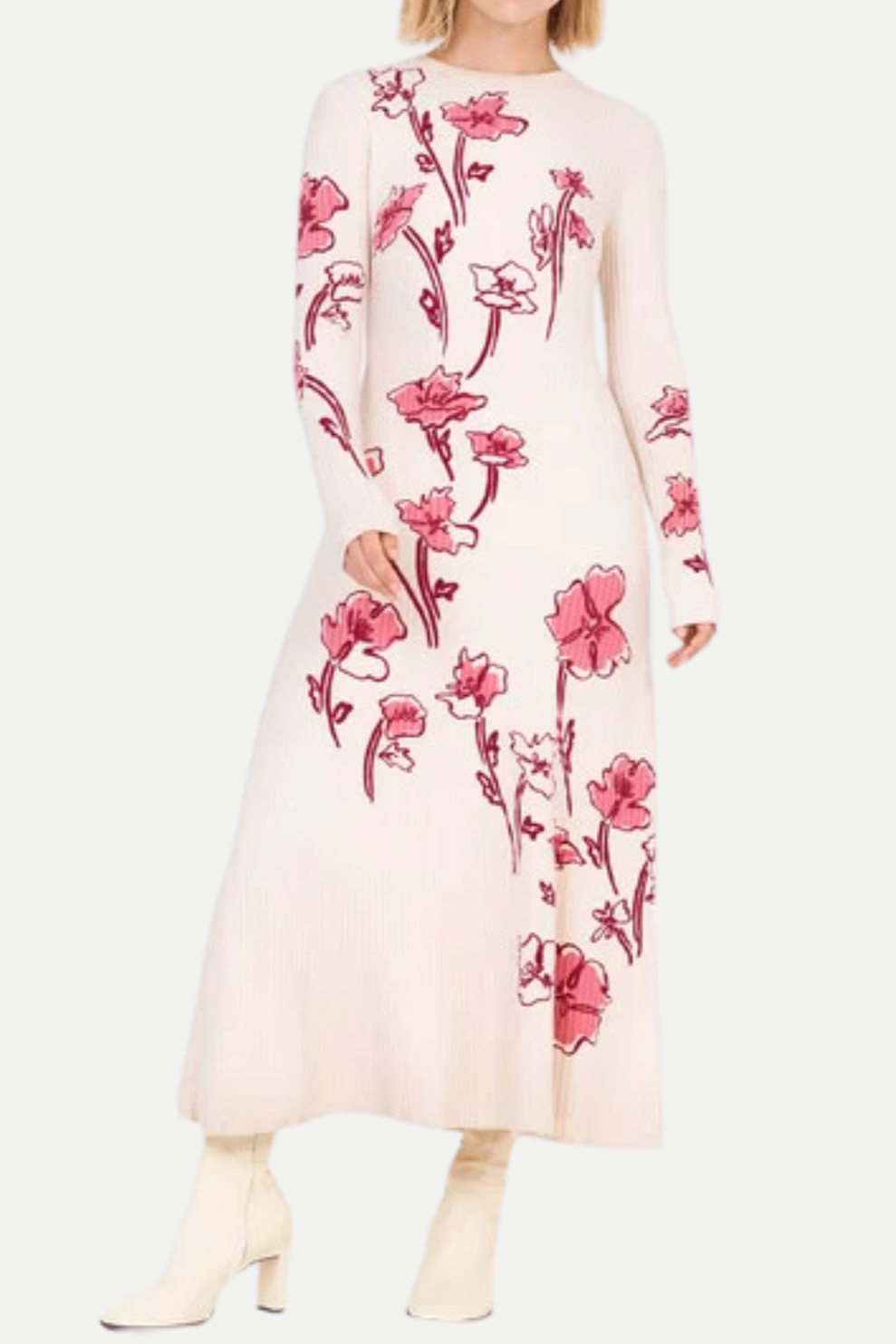 odette stretch knit maxi dress in ecru multi