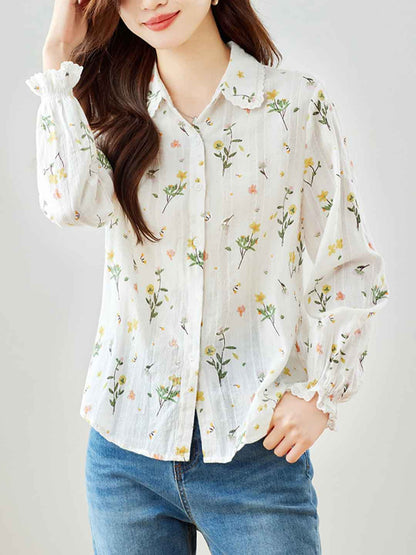 nancy Classic Lapel Embroidered Floral Shirt
