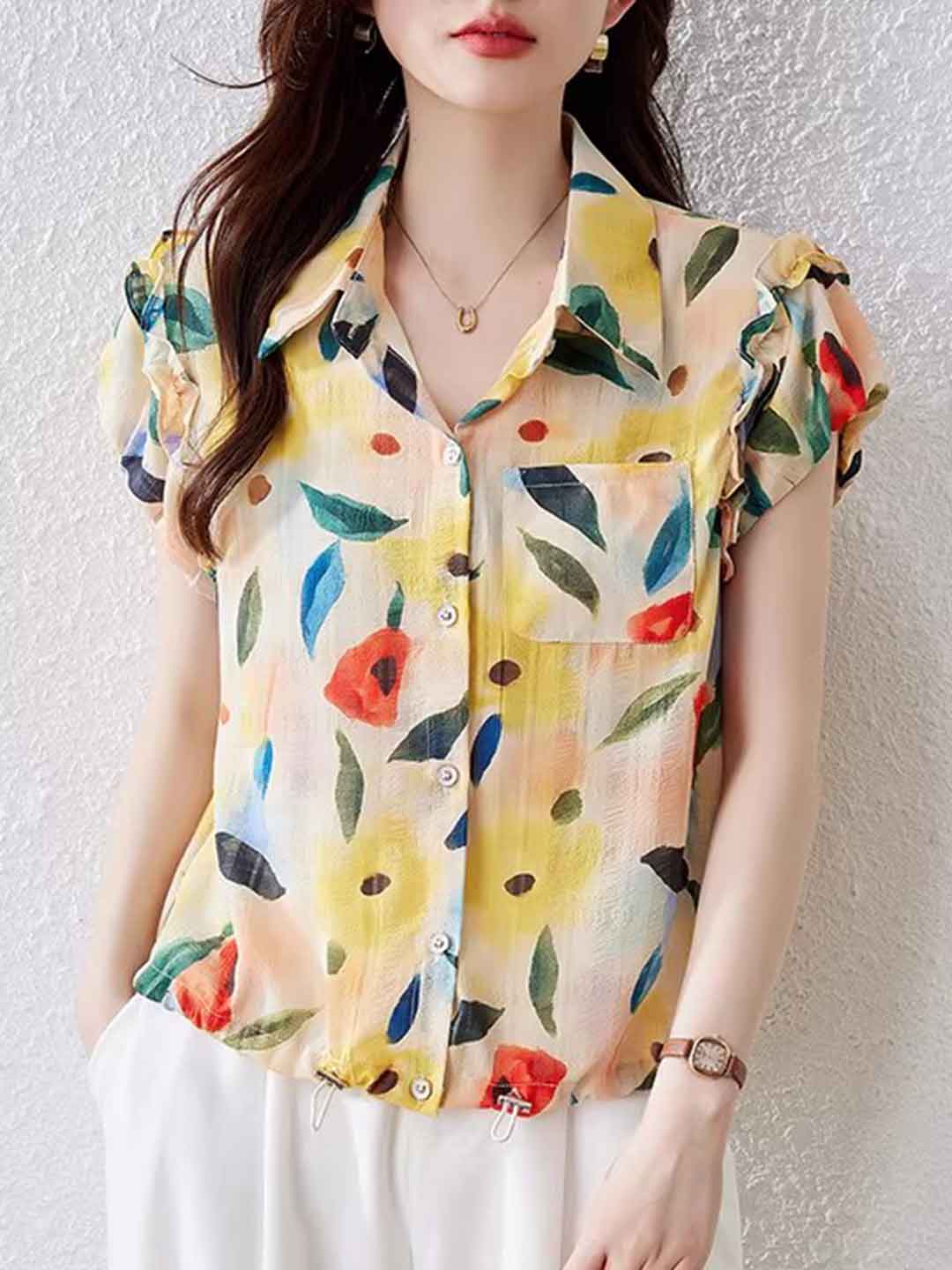 odelia Casual Polo Floral Printed Shirt