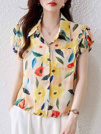 odelia Casual Polo Floral Printed Shirt