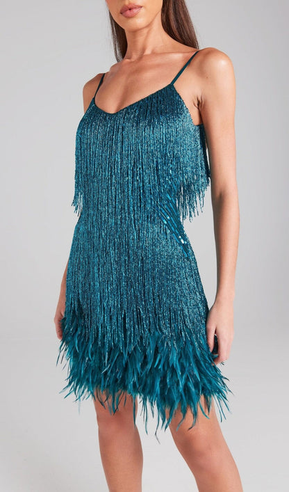Pink Tassel Feather Mini Dress - Glamorous Party Dress