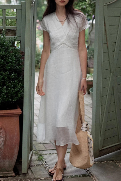 lauren Elegant V-Neck Waisted Dress