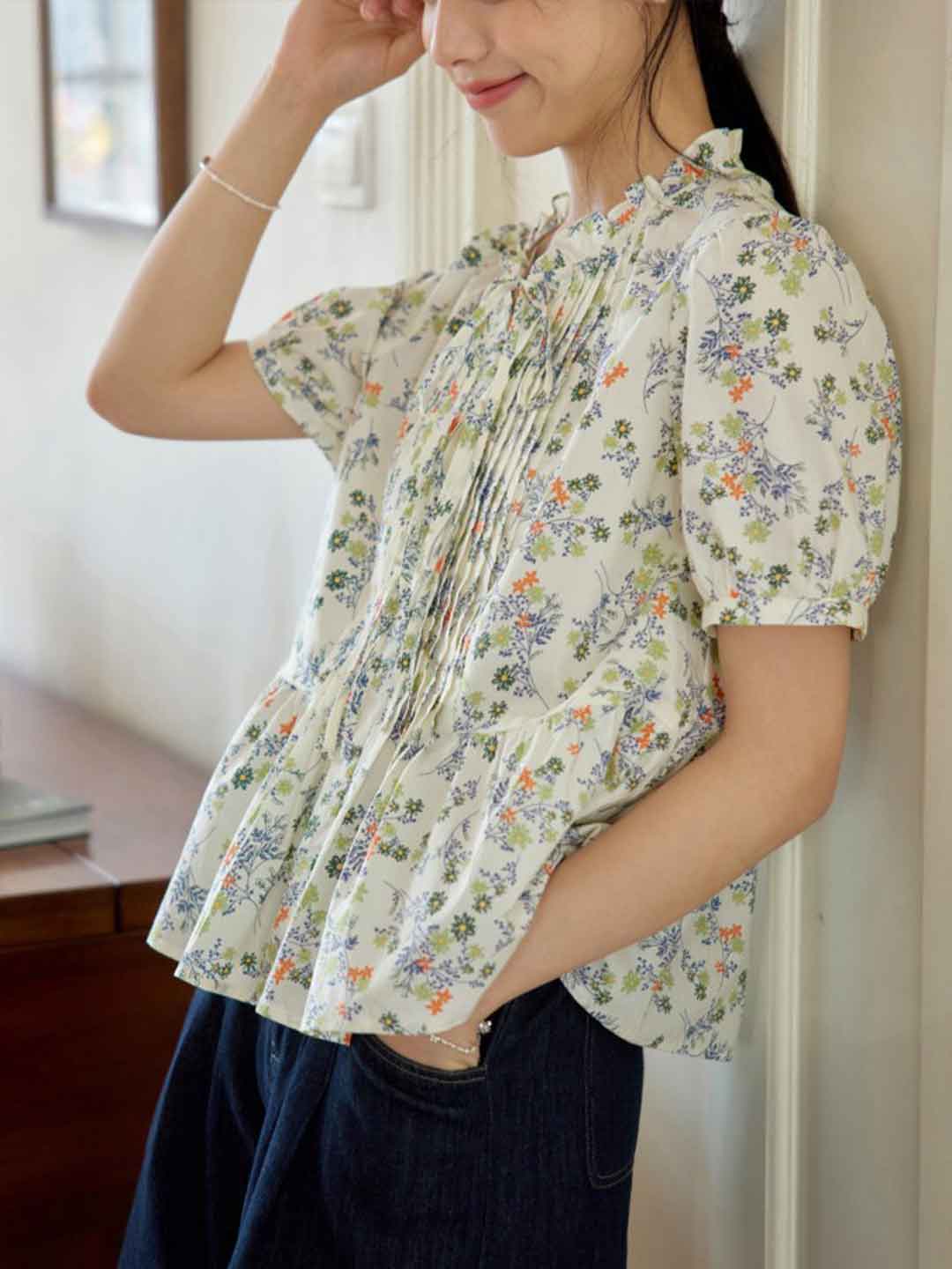 kelly Daily Auricular Collar Bow Tie Blouse