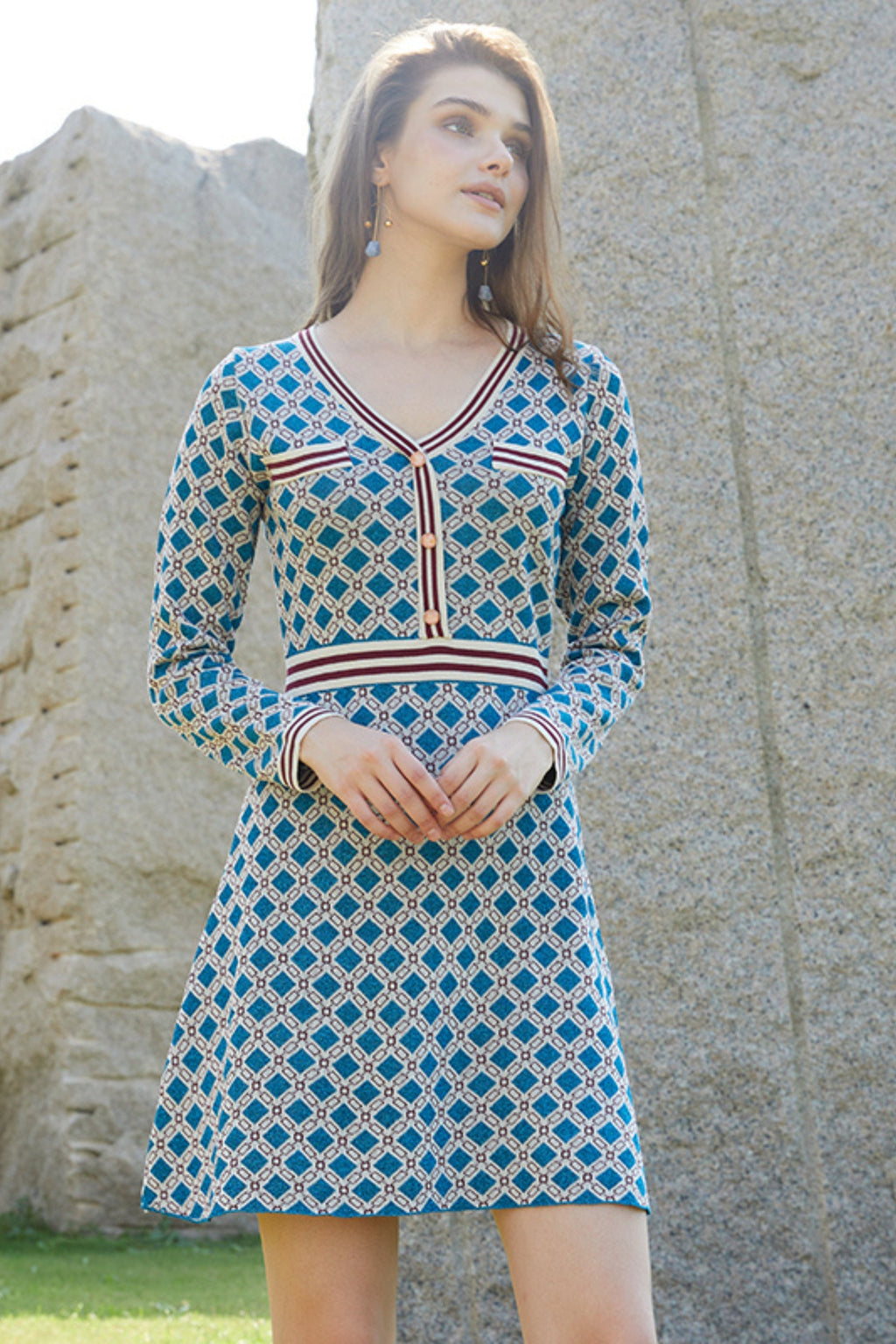 Knit A-line mini dress in blue