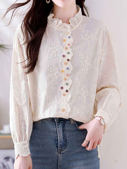 xaviera Classic Ruffle Collar Hollowed Embroidered Top