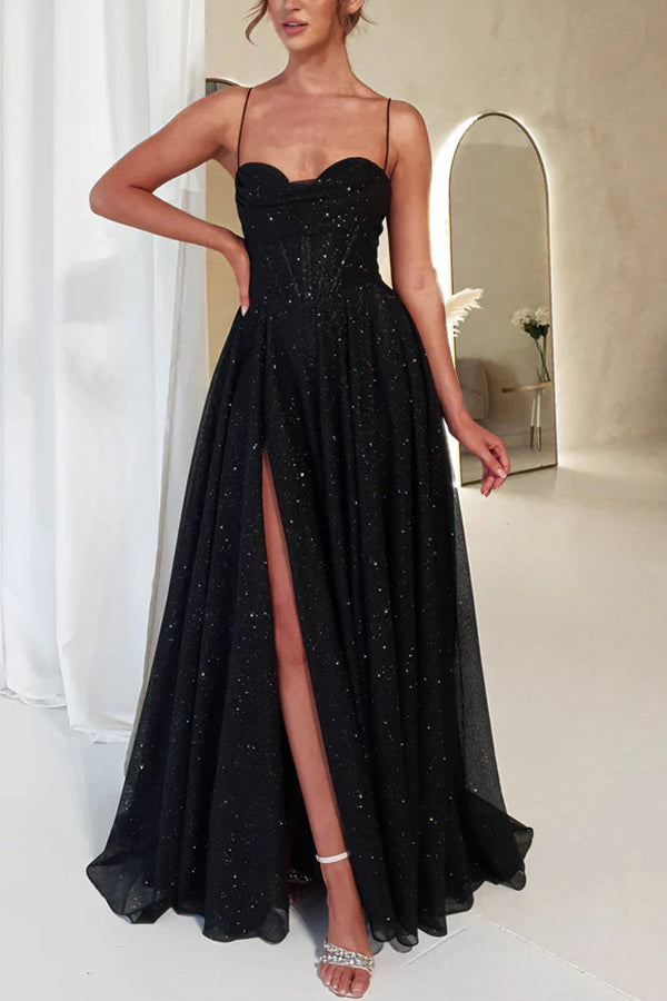 Cowl Neck Back Lace-up Pocketed Slit Maxi Dress