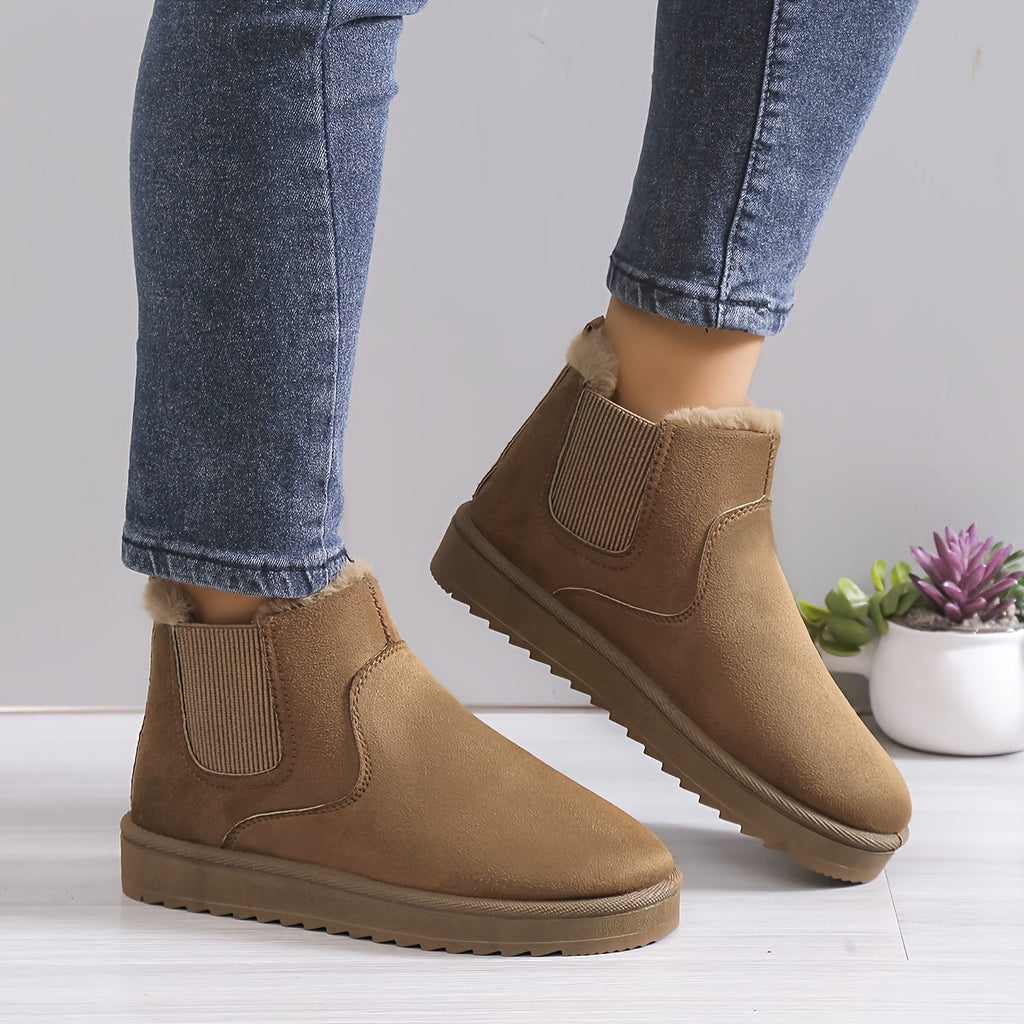 Plus Fleece Snow Slip On Flat Ankle Boots