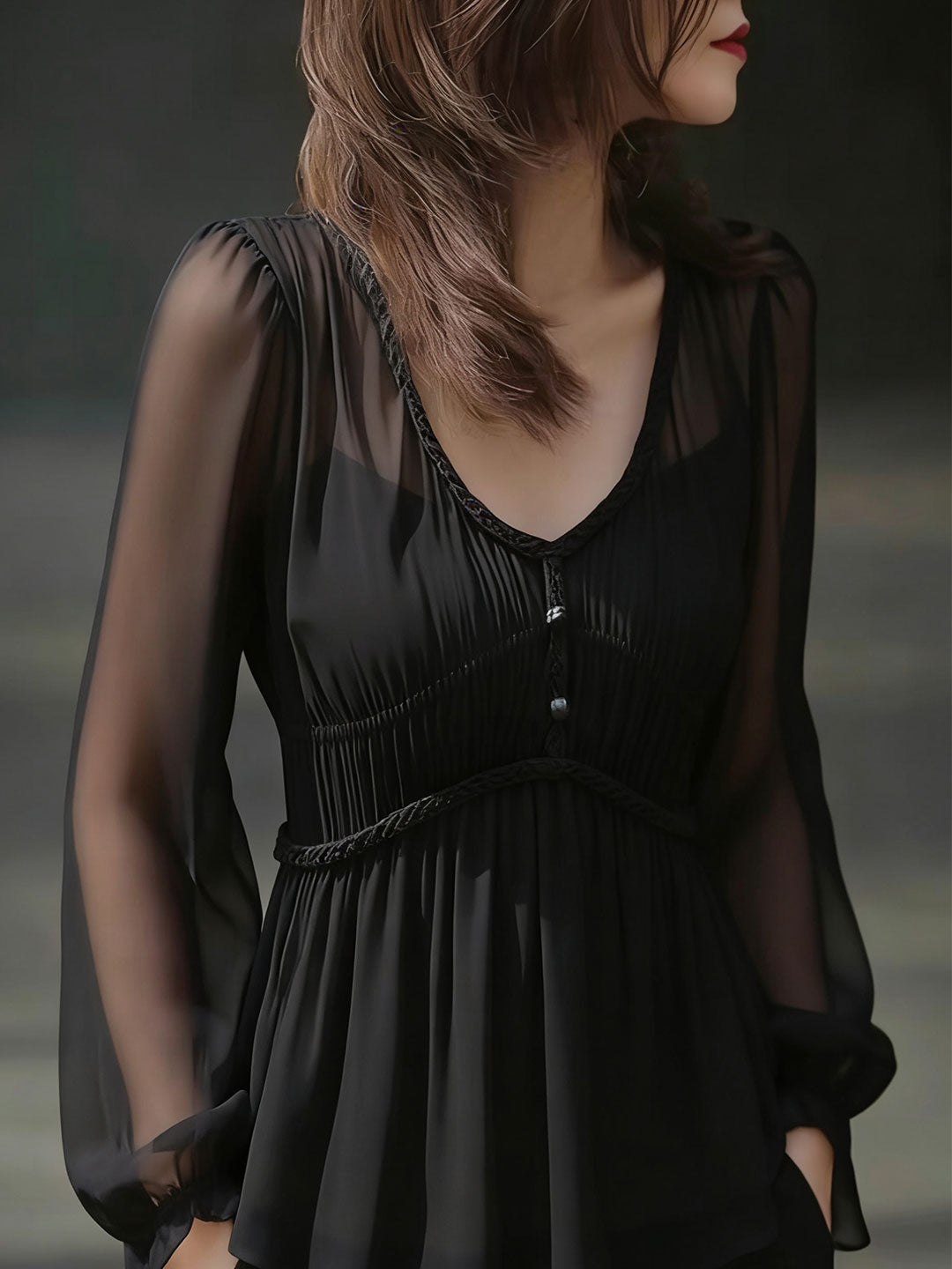 janice Daily V-Neck Puff Sleeve Chiffon Top