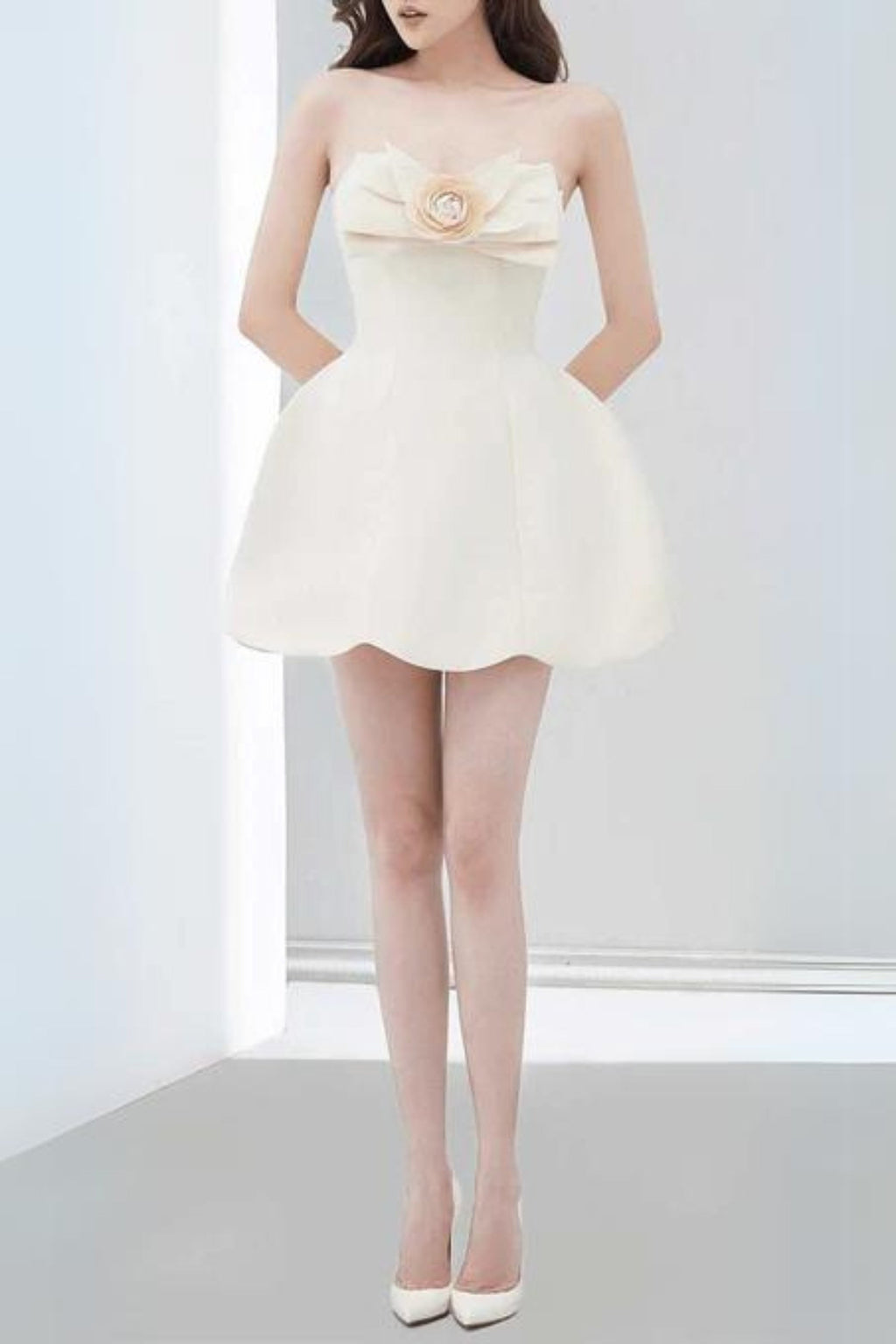 BOW DECORATIVE BANDEAU DRESS SET IN CHAMPAGNE