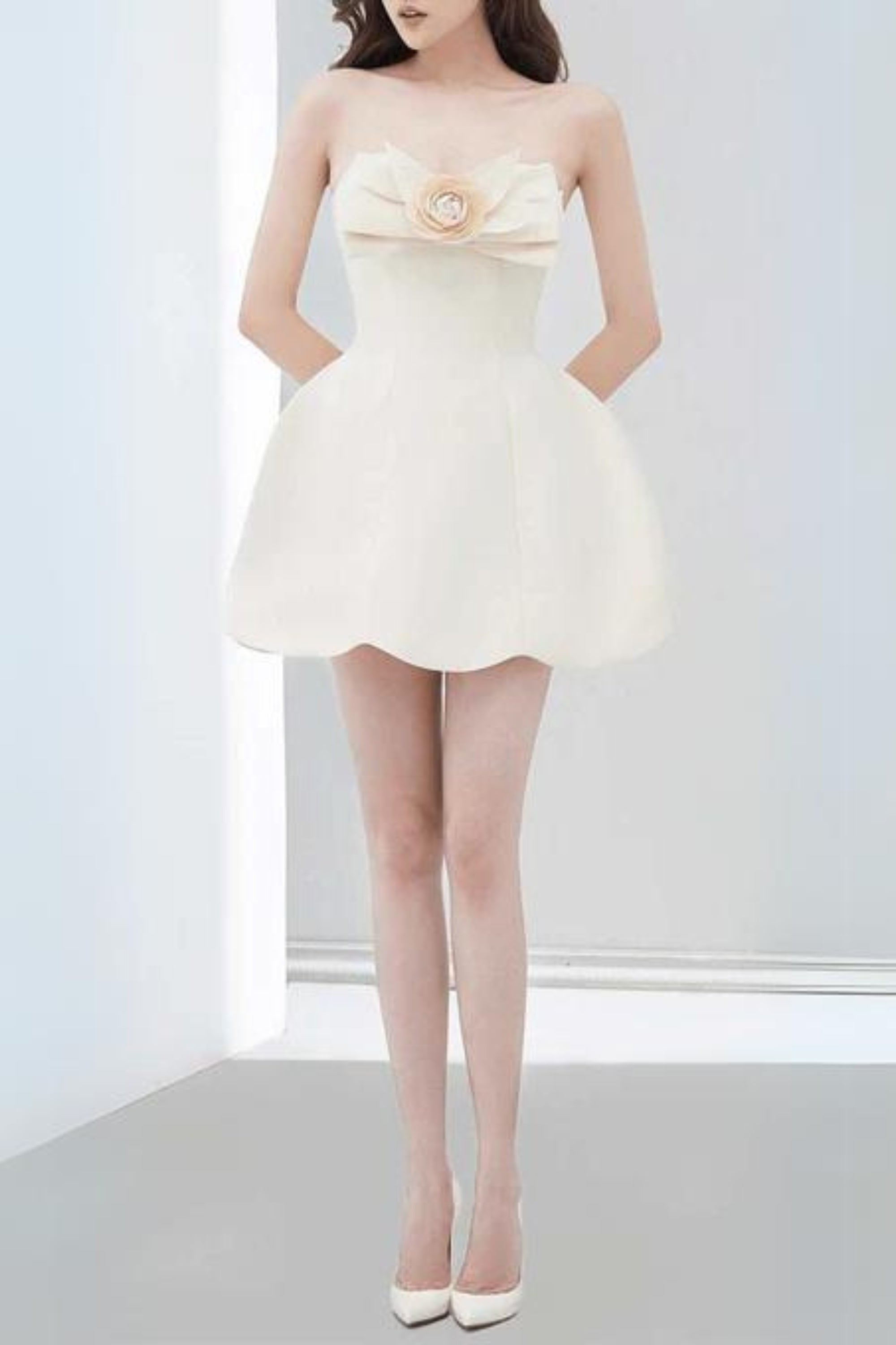 BOW DECORATIVE BANDEAU DRESS SET IN CHAMPAGNE