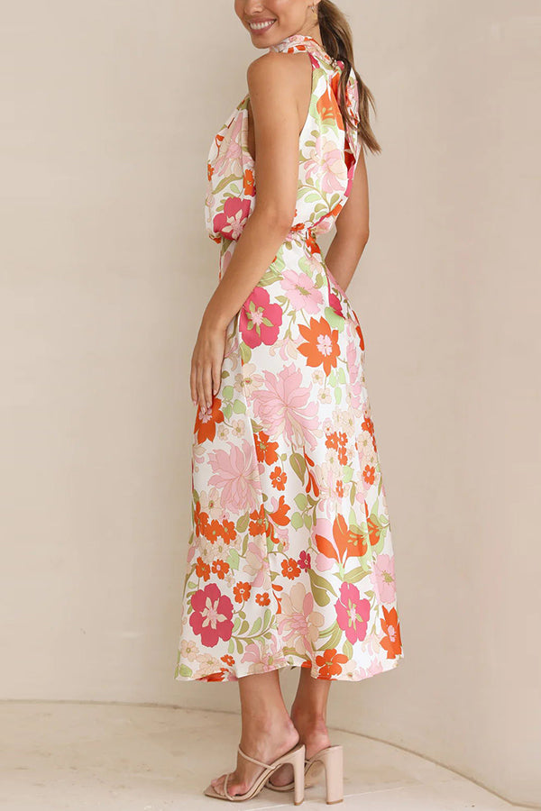 julia Floral Halter Neck Elastic Waist Maxi Dress