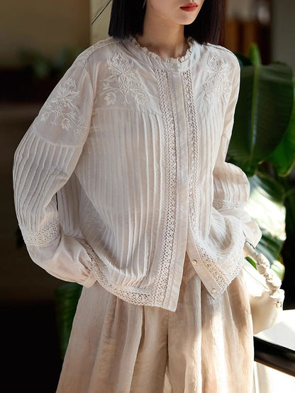 Claire Loose Auricular Puff Sleeve Embroidered Blouse